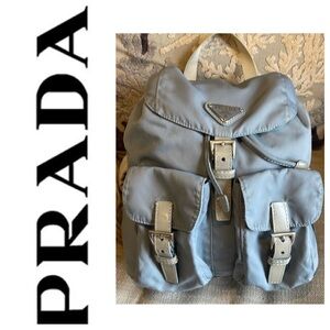 Prada Tessuto Nylon Leather accented backpack grey
